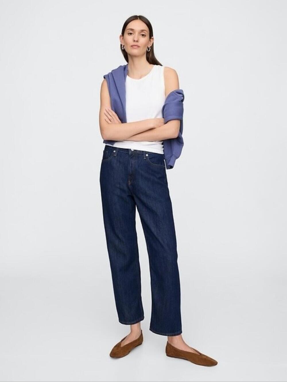 NWT Gap Mid Rise SuperSoft Relaxed Straight Crop Jeans Dark 12 31 LONG 12L 31L